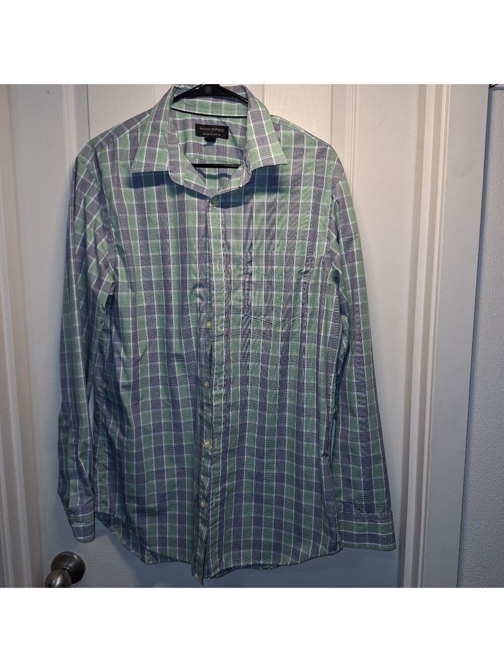 Banana Republic Plaid Shirt Green Purple Large